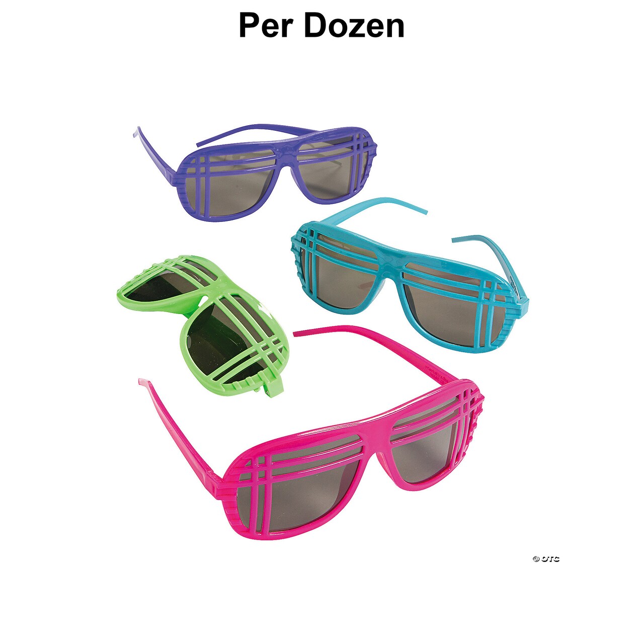 6" Adults 80s Brightly Colored Neon Plastic Sunglasses - 12 Pc.